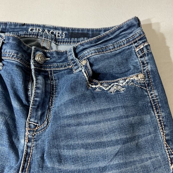 Grace In L.A. Womens Embellished Bootcut Jeans Size 28 Blue Denim With Decorativ - Picture 2 of 11